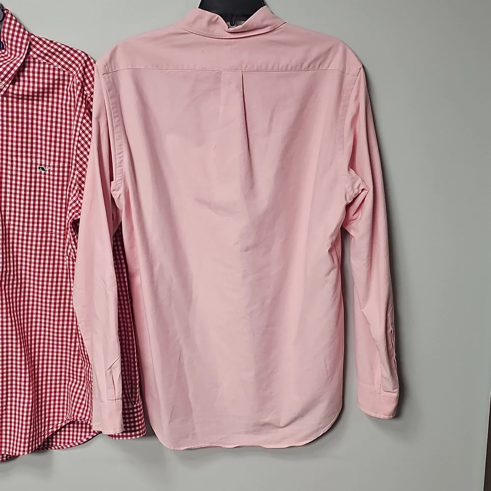 Vineyard Vines Men's Medium Red Check Plaid & Ralph Lauren Peach Button Down - Picture 14 of 16